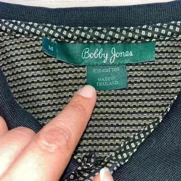 Bobby Jones Collection black gold  Spotted Short Sleeve Golf Polo Shirt Size M - Picture 2 of 7